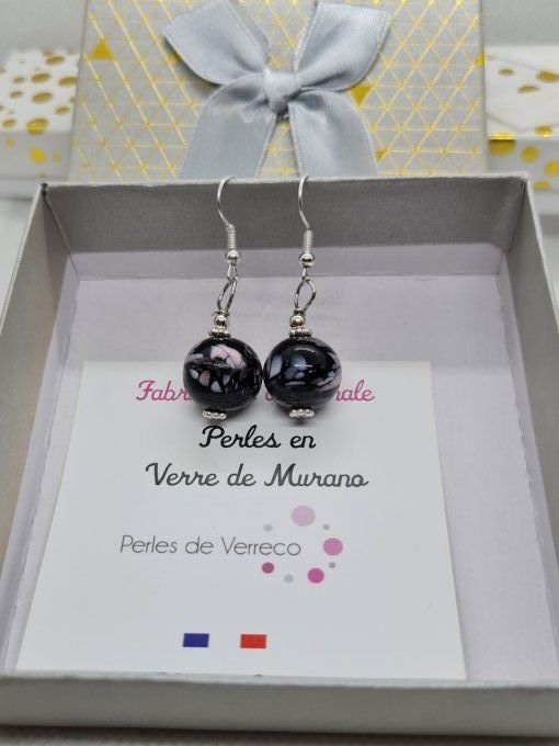 Boucles d'oreilles noires et rose/parme